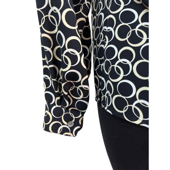 Meg Allen Black & White Circle Print Button-Up Blouse Long Sleeves Shirt Size M - Picture 5 of 8